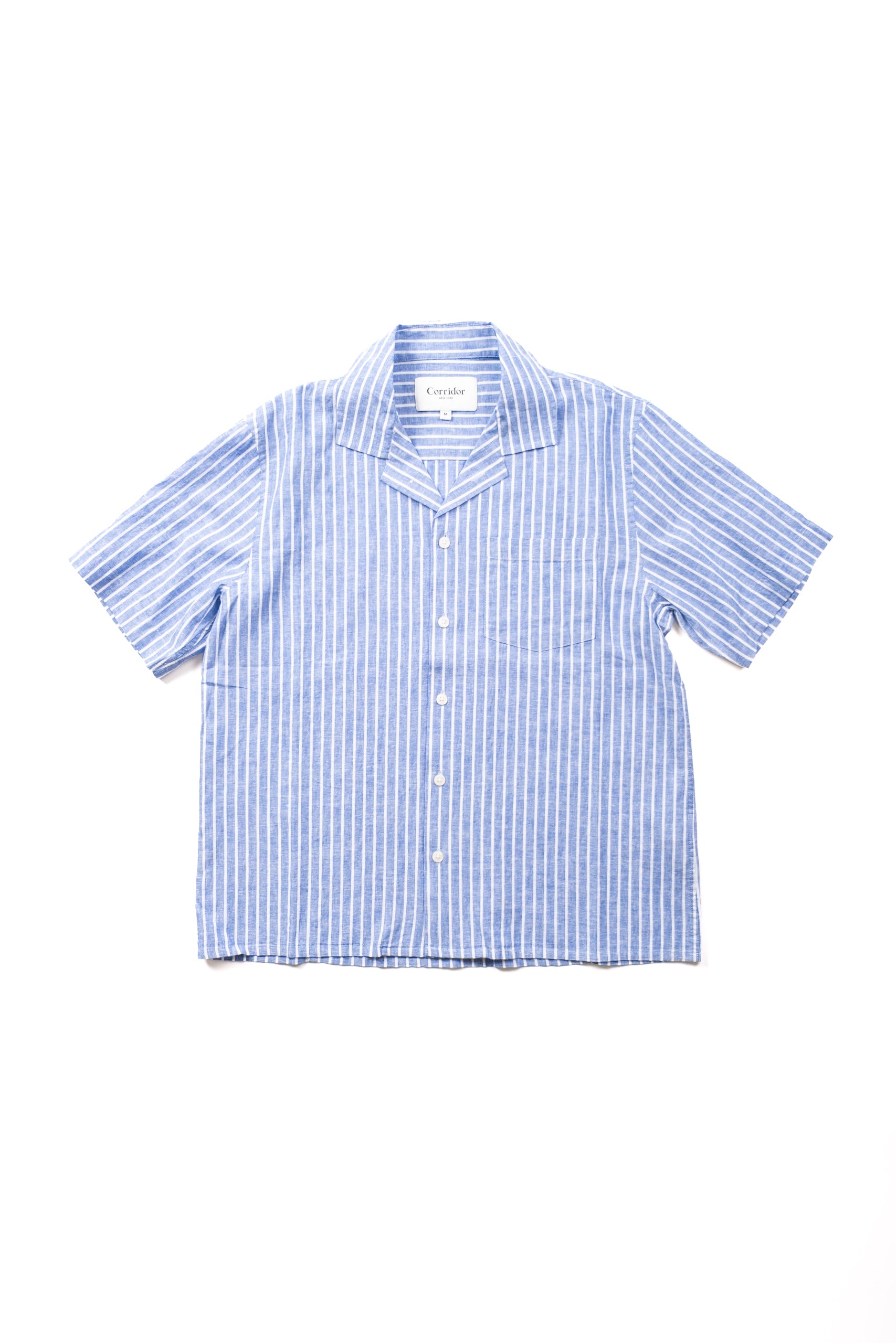 LINEN STRIPE SS - BLUE