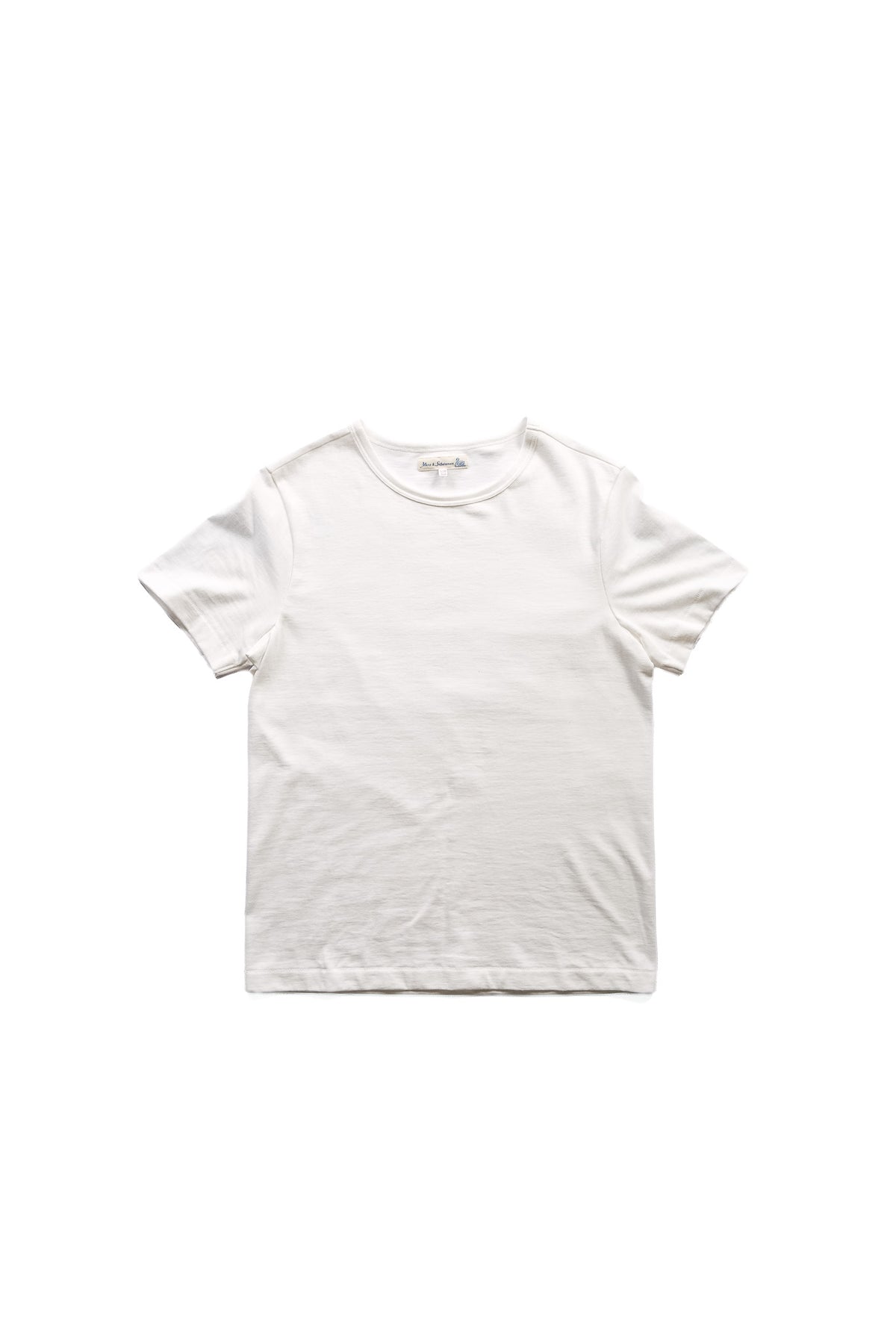 A classic short-sleeve crewneck t-shirt in white, laid flat against a solid white background.