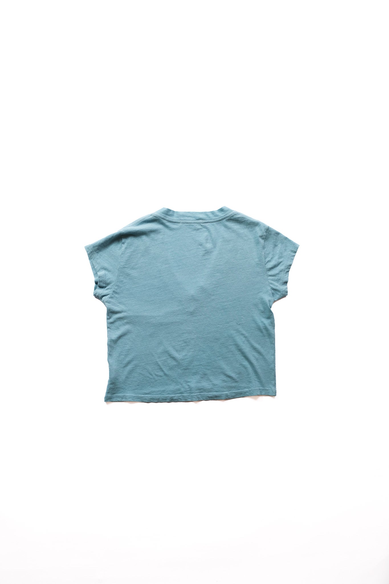 A light blue short-sleeve t-shirt shown from the back, laid flat against a solid white background.