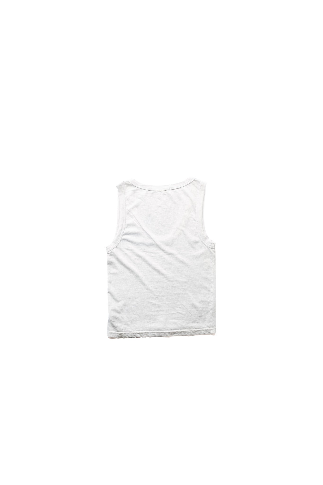 A white sleeveless tank top shown from the back, photographed flat against a solid white background.