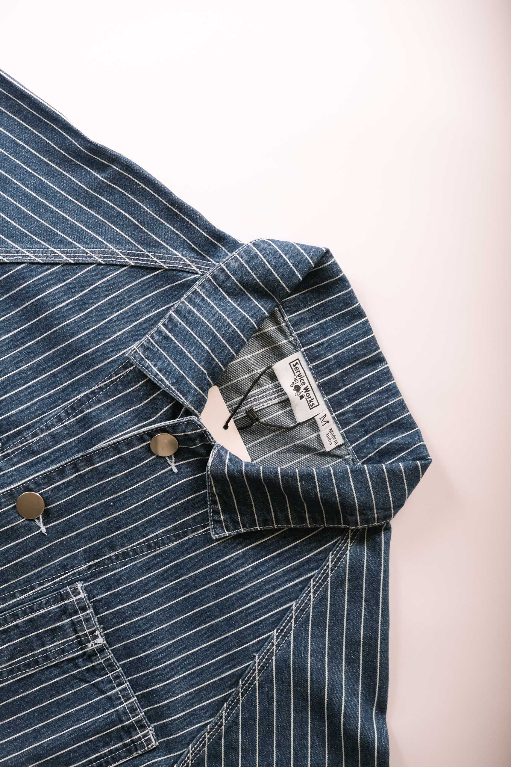 PINSTIPE DENIM COVERALL- INDIGO