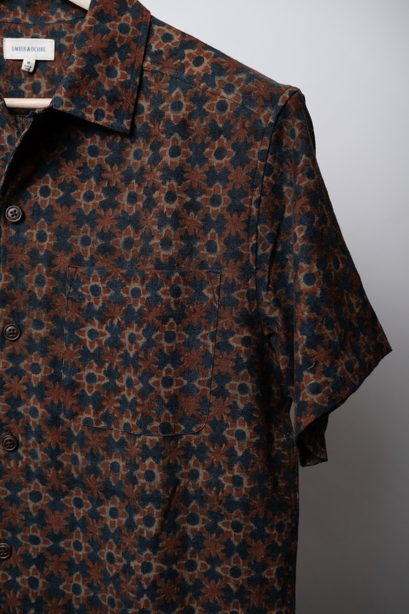 KHUSHI CAMP SHIRT - RUST FLORAL BLOCK