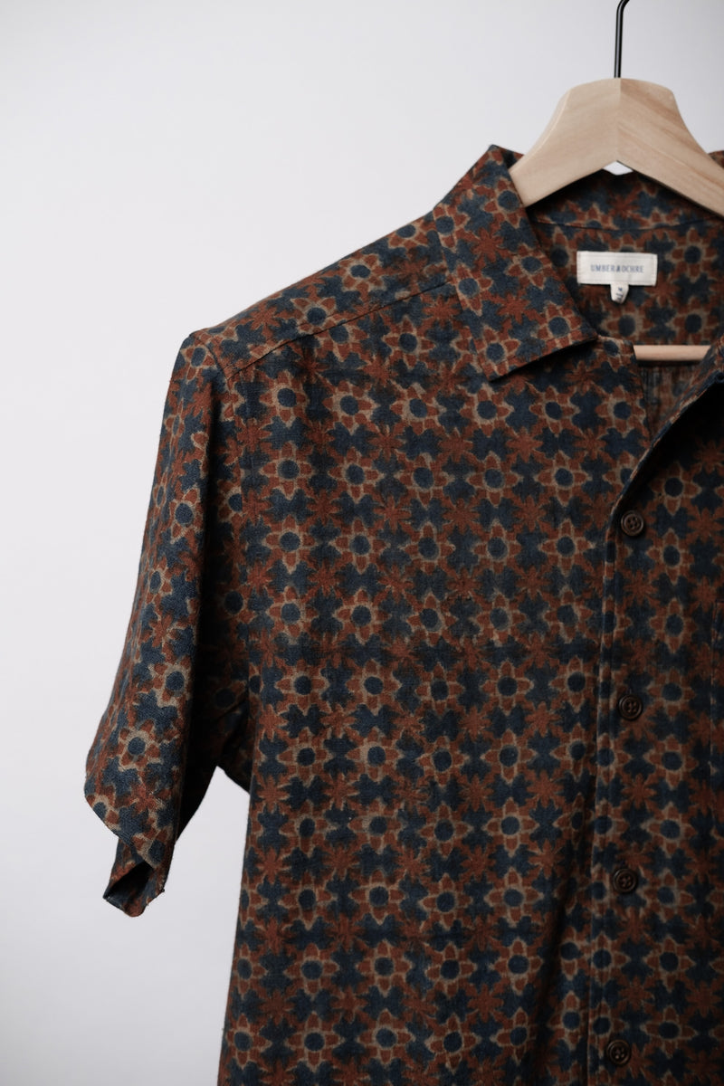 KHUSHI CAMP SHIRT - RUST FLORAL BLOCK